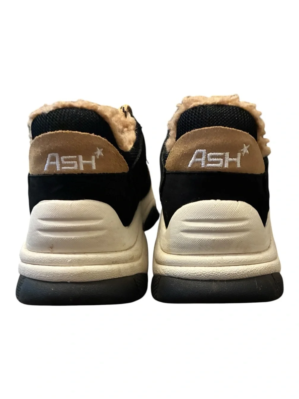 ASH Addict Fur Black Chunky Sneakers Size 38